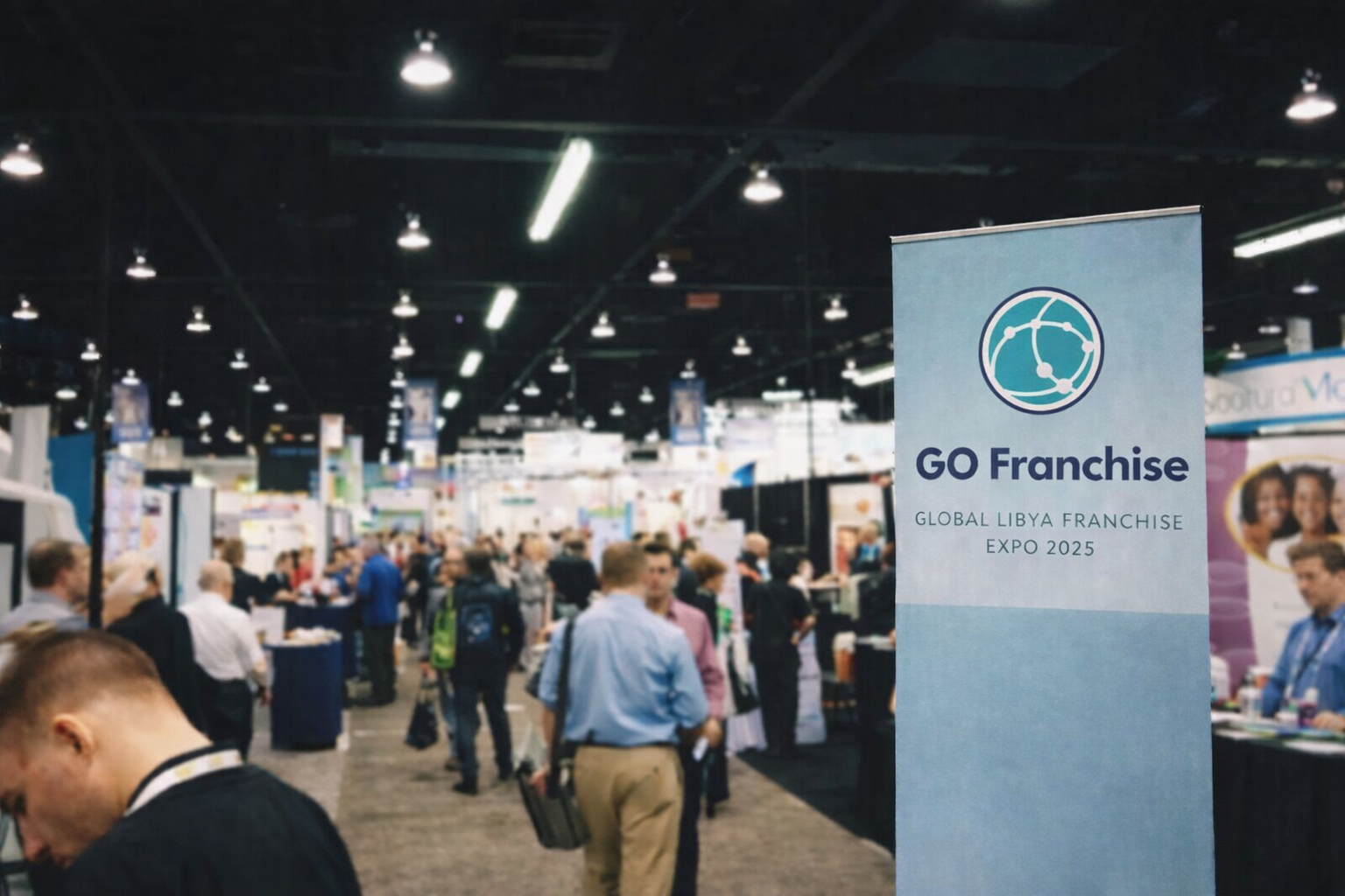 Investors and visitors exploring stands